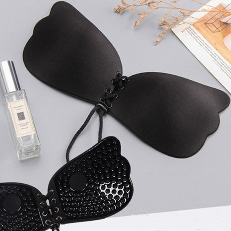 Gathered non-slip drawstring thick breathable strapless invisible bra