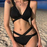 Vacation Black Sexy Gathered Swimsuit Straps