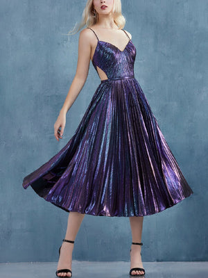 Laser Sling Pleated Dress