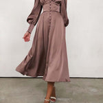 Vestido largo vintage con botones de color liso
