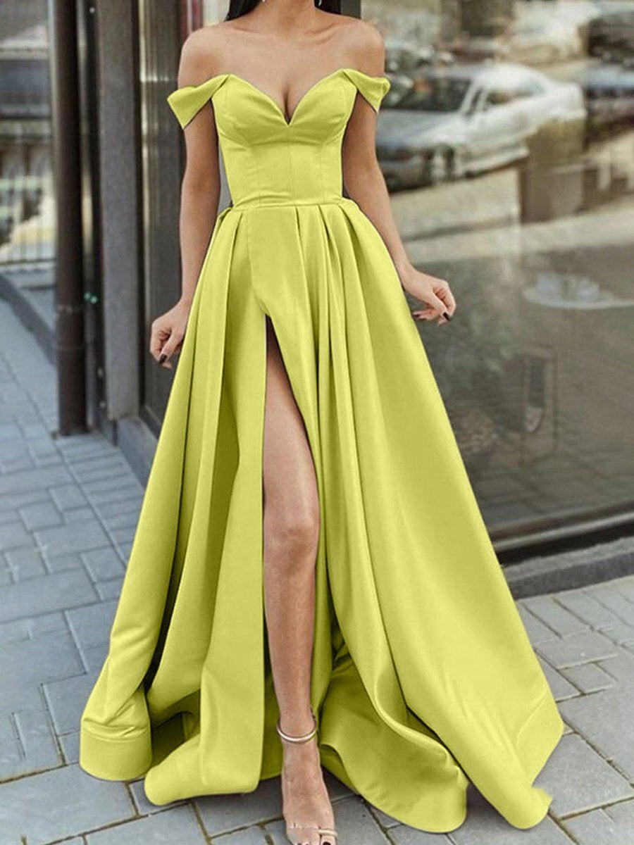 Fashion Strapless High Split V-neck Long Ball Gown