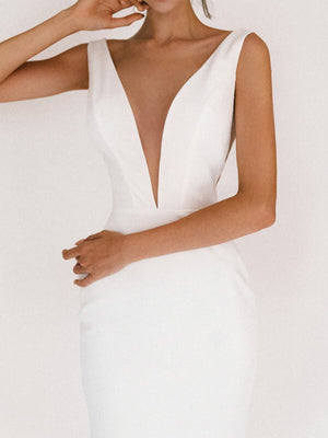 White open back slit dress