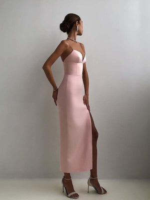 Fashion Sling Seitenschlitz Eng anliegendes mehrfarbiges mittellanges Kleid